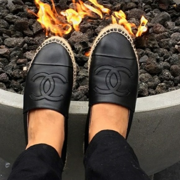 Chanel Lambskin Black Leather Espadrilles - Picture 3 of 8